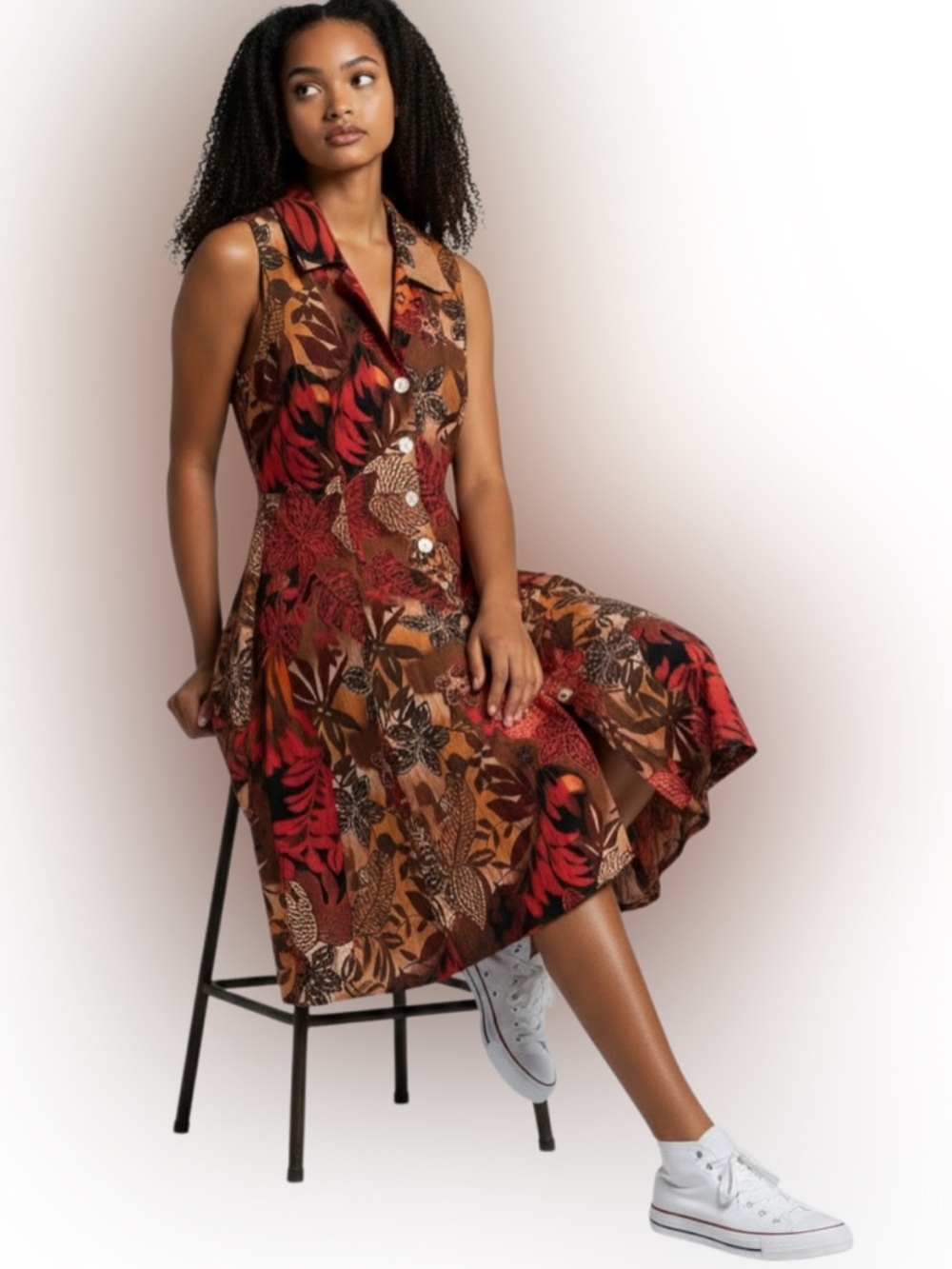 NEW Norm Thompson Linen/Rayon Vibrant Tropical Linen/Rayon Swing Dress MP